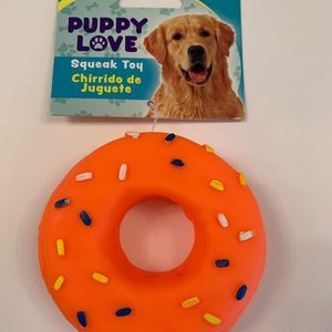 Donut With Sprinkles- Dog Squeak Toy- Orange